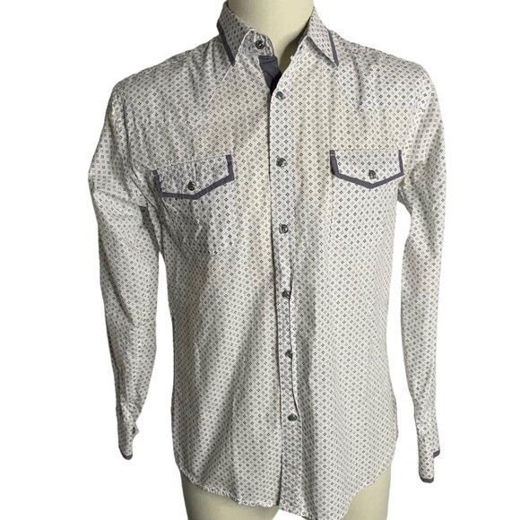 Ace of Diamond Pearl Snap Western Shirt S White Squares Pockets One Point Yoke - Picture 1 of 7